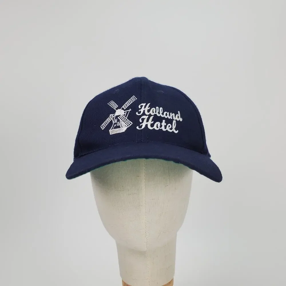 Vintage Holland Hotel Snapback Hat Navy Blue Windmill Wool Blend Baseball‎ Cap